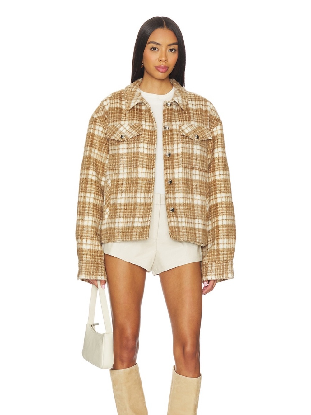 NWT GUIZIO Quilted Plaid Jacket in Brown